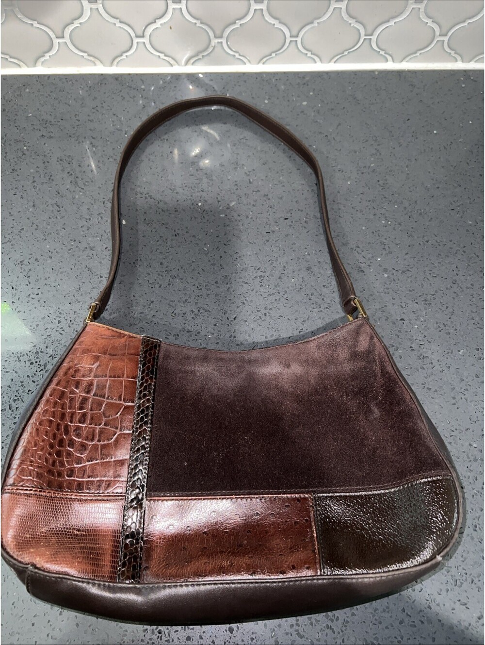 VTG Giani Bernini Handbag Purse Medium Brown Leather Suede ￼